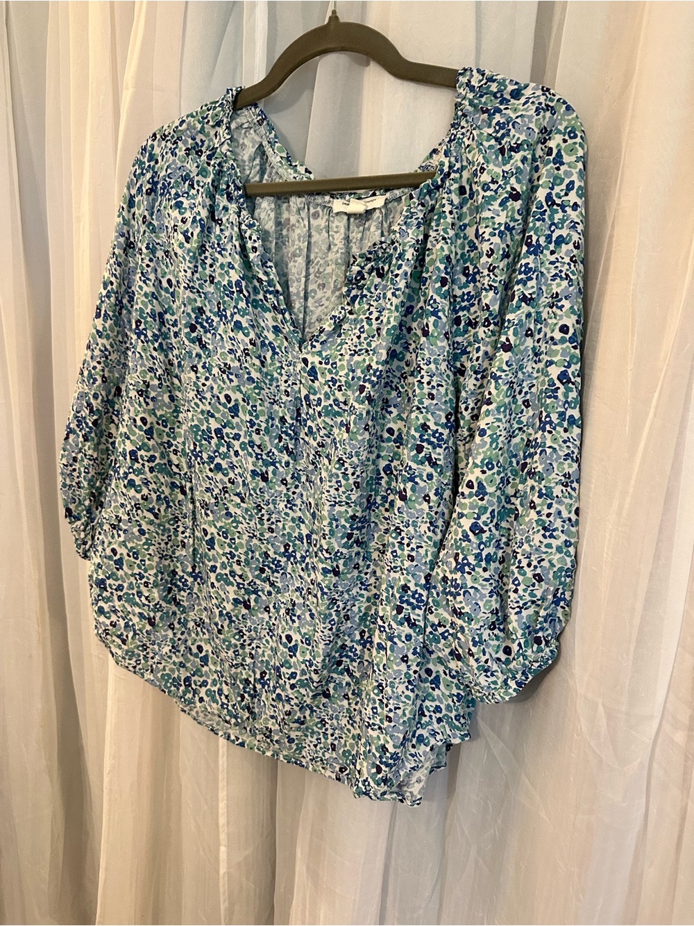Beach Lunch Lounge Women's Blue Floral Peasant Blouse - Picture 2 of 6